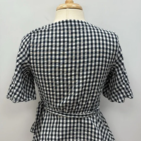 Ann Taylor LOFT Gingham Plaid Surplice V-Neck Wrap Woven Blouse Preppy Navy XS - Picture 7 of 10